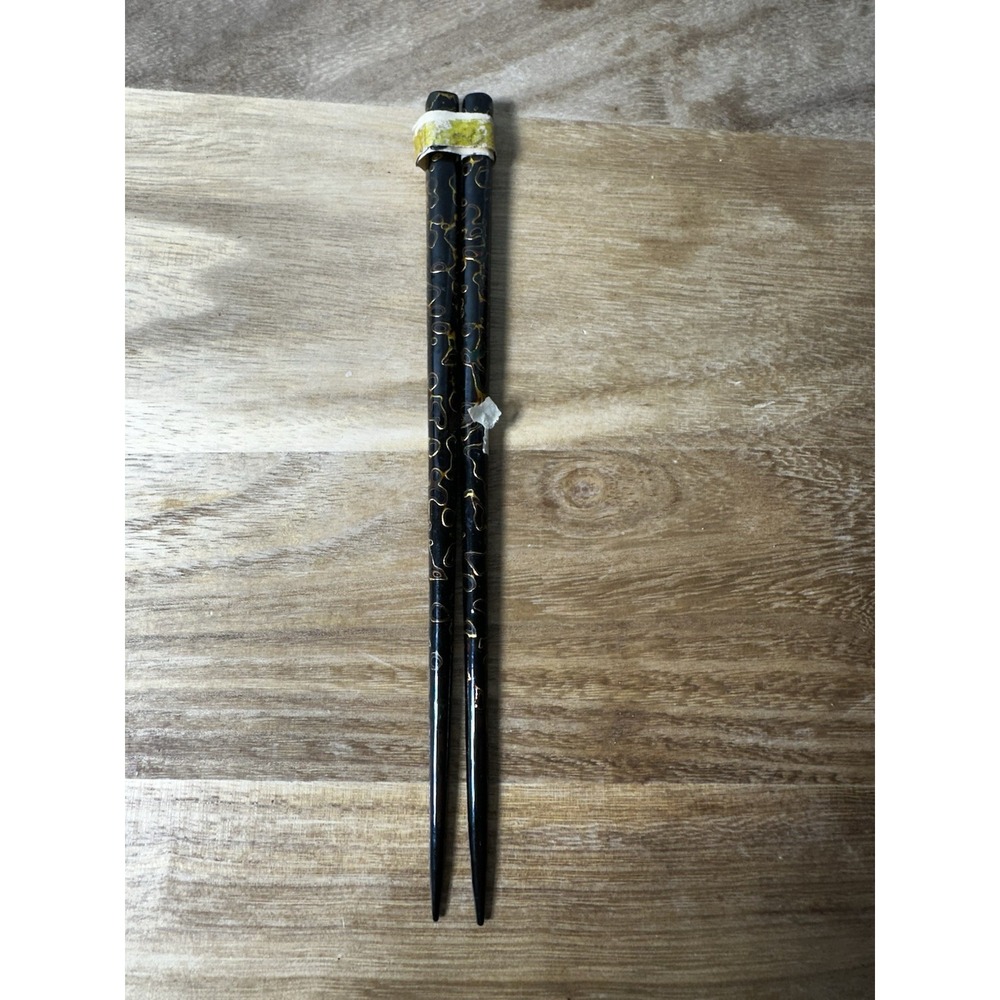 Vintage lida's Japan‎ Unique Lacquered Black Gold Japanese Chopsticks New